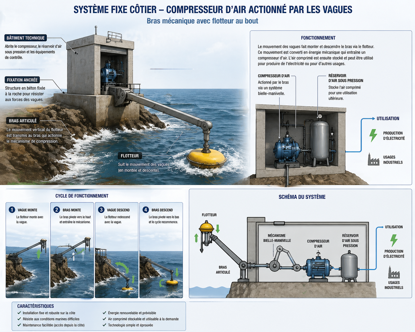 Compression d’air directe par le mouvement des vagues