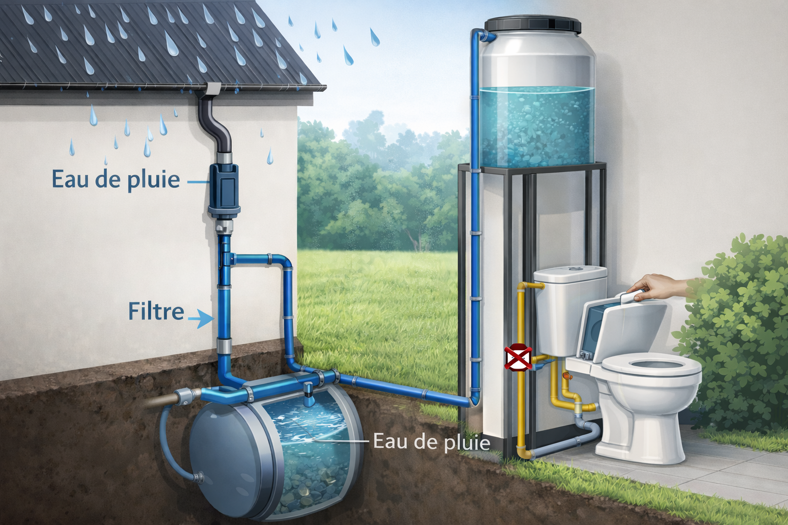 Eau de pluie pour la chasse WC